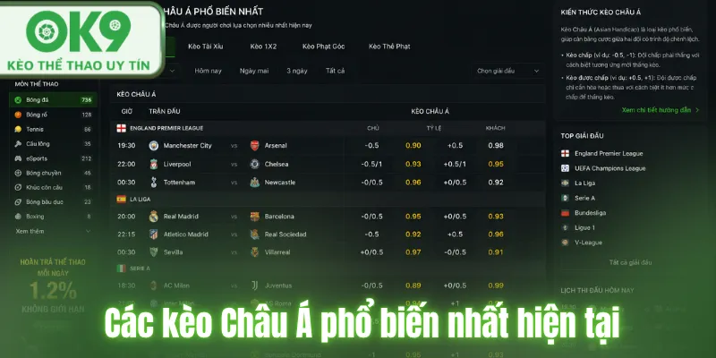 Các kèo Châu Á phổ biến nhất hiện tại